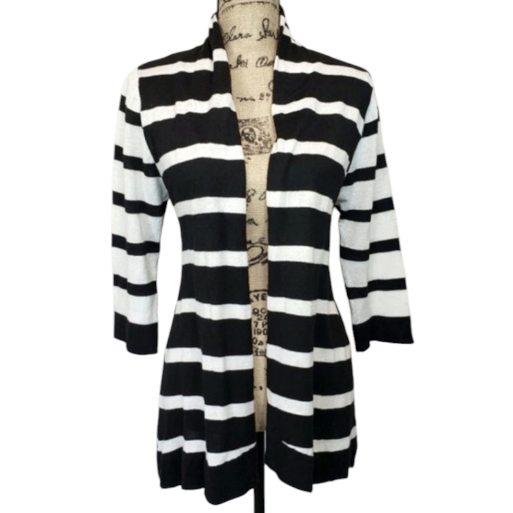 Poof Striped Cardigan Jacket Black White